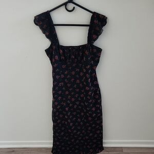 Select Dark Floral Black Polka Dot Mini Dress